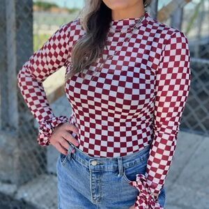 Maroon and White Mesh Long Sleeve Undershirt